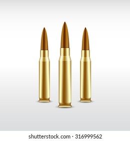 Three realistic bullets on light background - concept of war