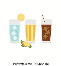 Tres copas realistas de bebidas.