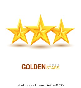Three realistic glossy gold stars. Isolated on white background. With space for text. Vector illustration.