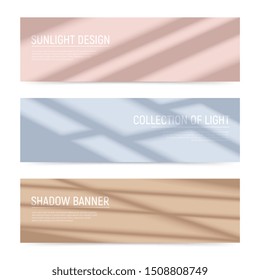 Three realistic horizontal banners with shadows on colorful surface isolated vector illustration