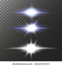 Three realistic light effects. Colors: white, blue, red. Ideal for creating light effects, shine, shimmer and adding dynamics to graphic design. EPS10 vector illustration. 