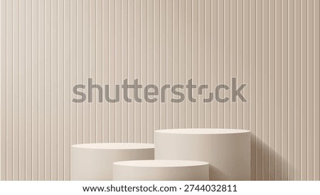 Three realistic minimalist light beige podium for product presentation