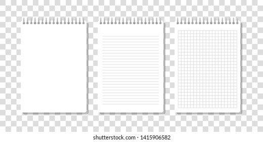 Three realistic notebooks, one in a cell, the other and another line is simple, depicted on a transparent background.