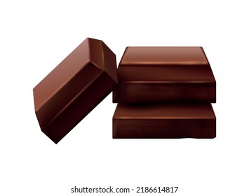 Three realistic pieces of milk chocolate on blank background vector illustration