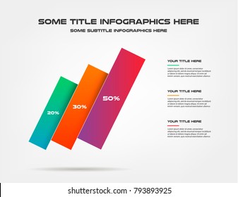 Three rectangles of percentage infographics. Element of chart, graph, diagram with 3 options - parts, processes, timeline. Vector business template for presentation, workflow layout, annual report
