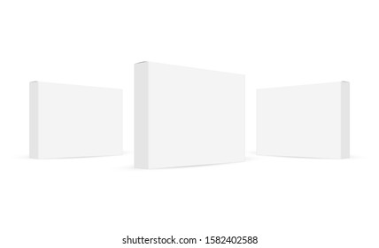 Three rectangular carton boxes mockups isolated on white background. Vector illustration