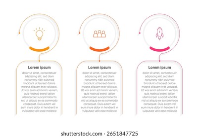 Three rectangular frames with arrows placed in horizontal row. Concept of 3 stages of strategic process. Modern flat infographic design template. Simple vector illustration for presentation.