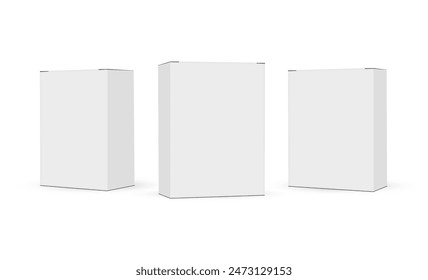 Three Rectangular Paper Packaging Boxes, Isolated On White Background. Vector Illustration