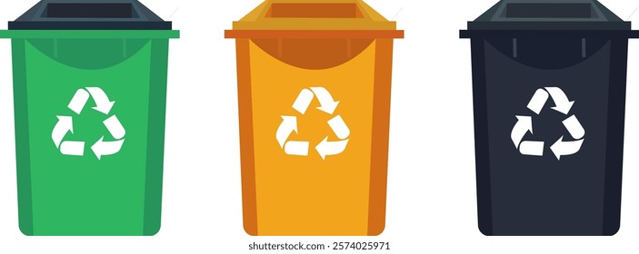 three recycle trash bin flat design