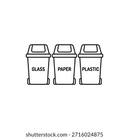 Tres contenedores de reciclaje para la clasificación de residuos que representan guías de gestión de residuos