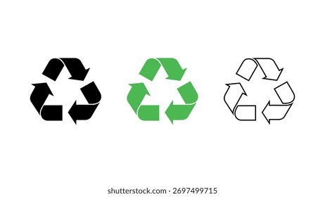 Three recycling symbols in different styles icon logo