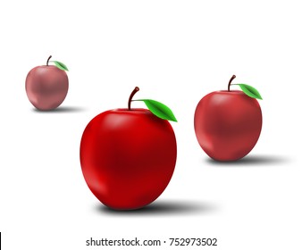 Three red apples on white