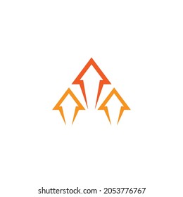three red arrows up icon. Isolated on white. Upload icon.  Upgrade sign. Growth symbol. Creative project start, business advance, breakthrough sign. Fast growth symbol. Speed, grow up, increase