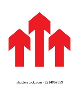 Tres flechas rojas arriba icono. Cargar símbolo. Signo de actualización. Símbolo de crecimiento. Inicio creativo del proyecto, avance del negocio, signo de avance. Símbolo de crecimiento rápido. Velocidad, crecer, aumentar aislado en blanco.