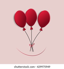 three red  balloons on soft background with smile