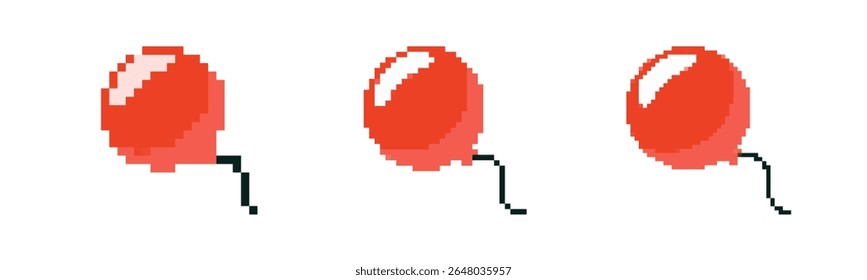 Three red balloons in pixel style create a playful and nostalgic look, perfect for retro designs.