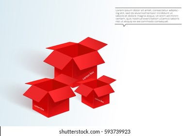 Three red boxes on a white background. Vector illustration for your design