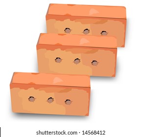 Three red bricks for construction of house and other building, illustration