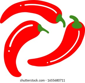 three red bright chili peppers simple vector illustration