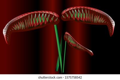 three red calls with green lines on the burgundy background