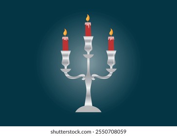 Three red candles in a candle holder. Christmas and Advent concepts.