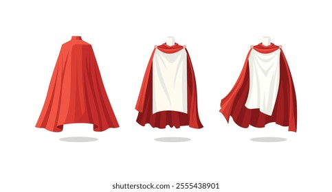 Three red capes are shown one whitelined cape billows.