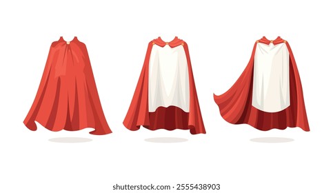 Three red capes are shown one whitelined cape billows.