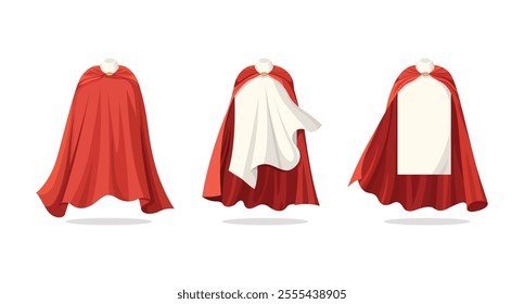 Three red capes are shown one whitelined cape billows.