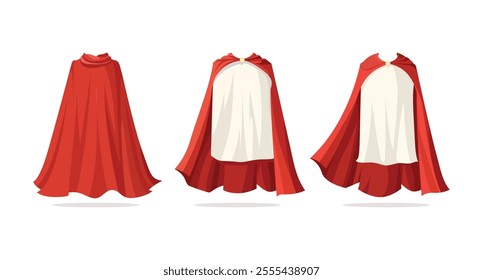 Three red capes are shown one whitelined cape billows.