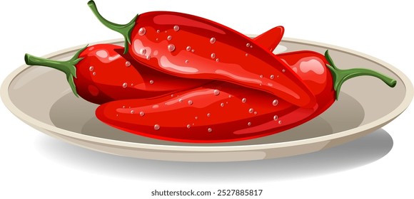 Three red chili peppers on a plate