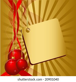 three red christmas ball on gold background