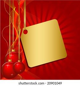 three red christmas ball on red background, vector