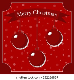 three red Christmas balls in the box with a white shadow
