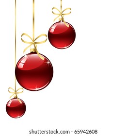 Three red Christmas balls on white background, illustration