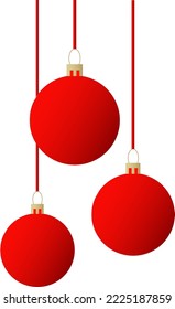 three red christmas tree decorations. red baubles