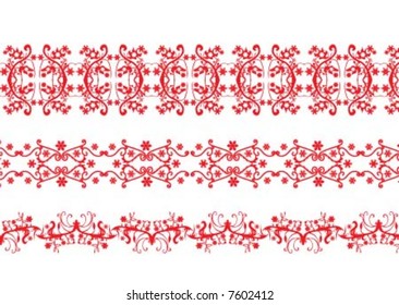 Three Red color floral borders