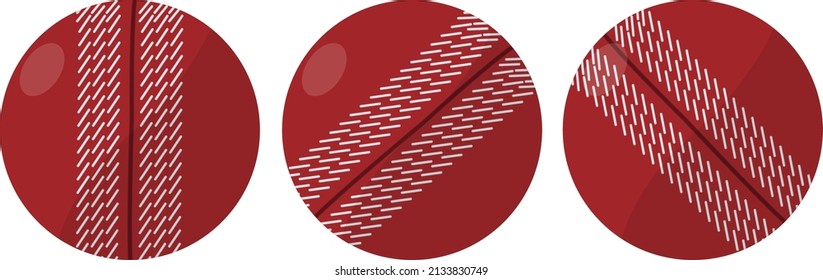Three red cricket balls, illustration, vector on a white background.