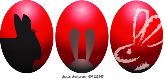 Three red eggs with bunny details