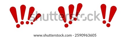 Three red exclamation marks of varying sizes captured side by side in a row.
