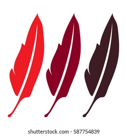 three red feather, elegance literature writing symbol - plume, beautiful silhouette quill, isolated object