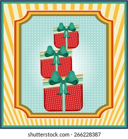 Three red gifts with pattern and blue bow