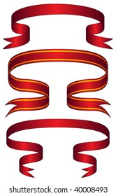 Three red glossy ribbons over white background