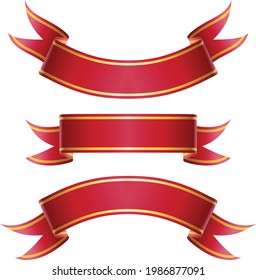 Three red gold banderoles in different shapes