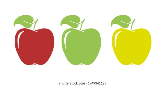 Three Red, Green and Yellow Colour Apples vector drawing on a white background
