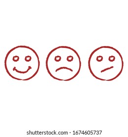 Three Red Hand Drawn Smile Faces Vector Collection