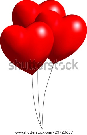 Three Red Heart Balloons