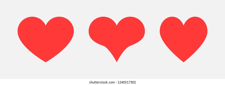 Three red heart icons for your design. Love symbol. Hearts icons for design on Valentines Day. Eps10