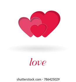 Three red heart isolated on white background, vector illustration