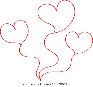 Tres corazones rojos - dibujo de contorno para emblema o logotipo. Plantilla para una tarjeta de saludo para el día de San Valentín, señal romántica de los amantes.