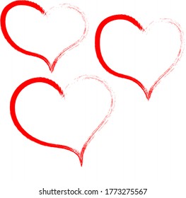 Tres corazones rojos - dibujo de contorno para emblema o logotipo. Plantilla para una tarjeta de saludo para el día de San Valentín, señal romántica de los amantes.